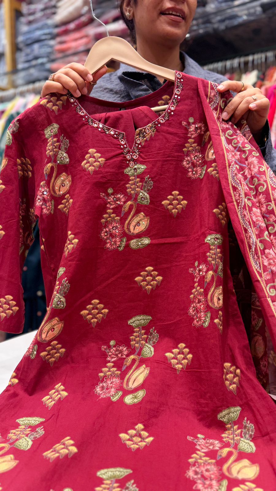 Ruby Red Printed Suit Set