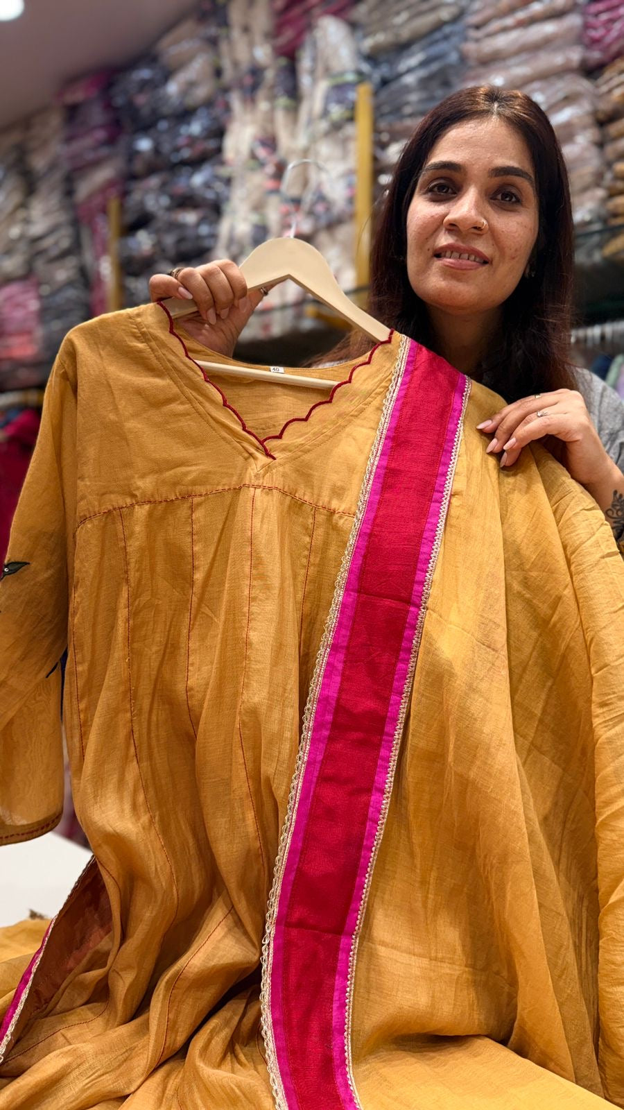 Mustard Glow Mul Chanderi Suit Set