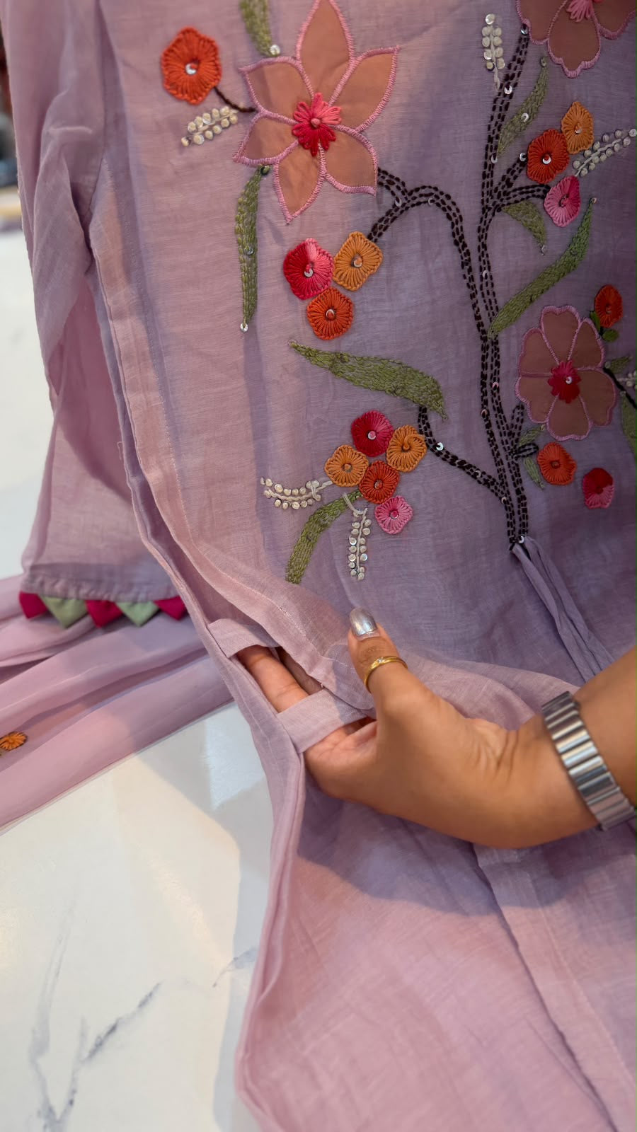 The Blooming Contrast – Double Layer Mul Chanderi Suit Set ⭐