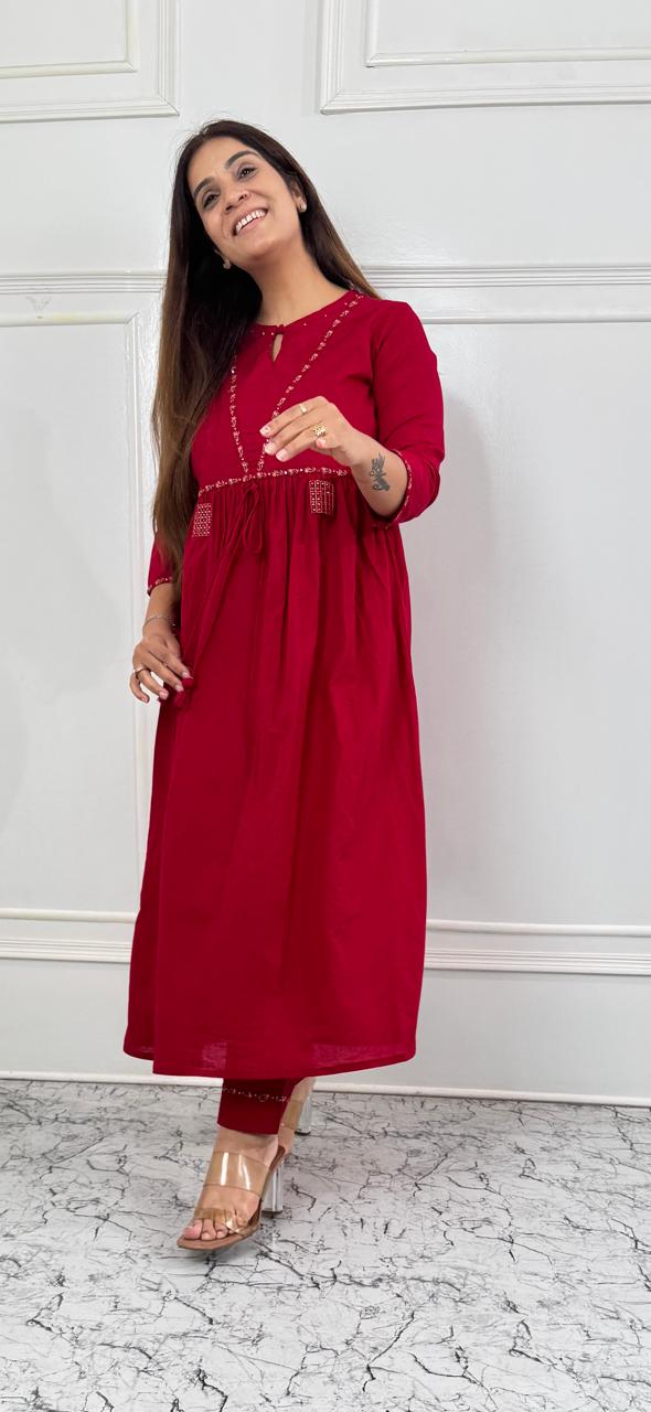 Ruby Charm Gathered Kurta Set