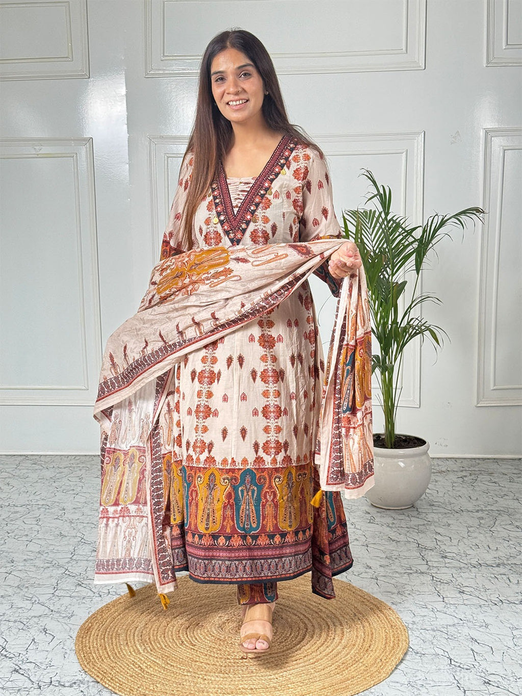 Ivory Heritage Printed Suit Set
