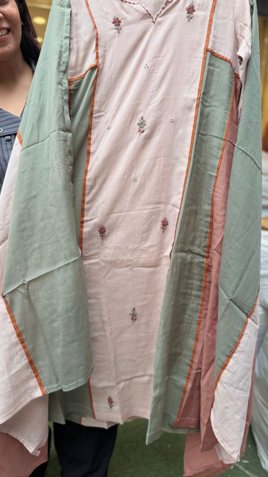 Sage Blush Mul Chanderi Suit Set
