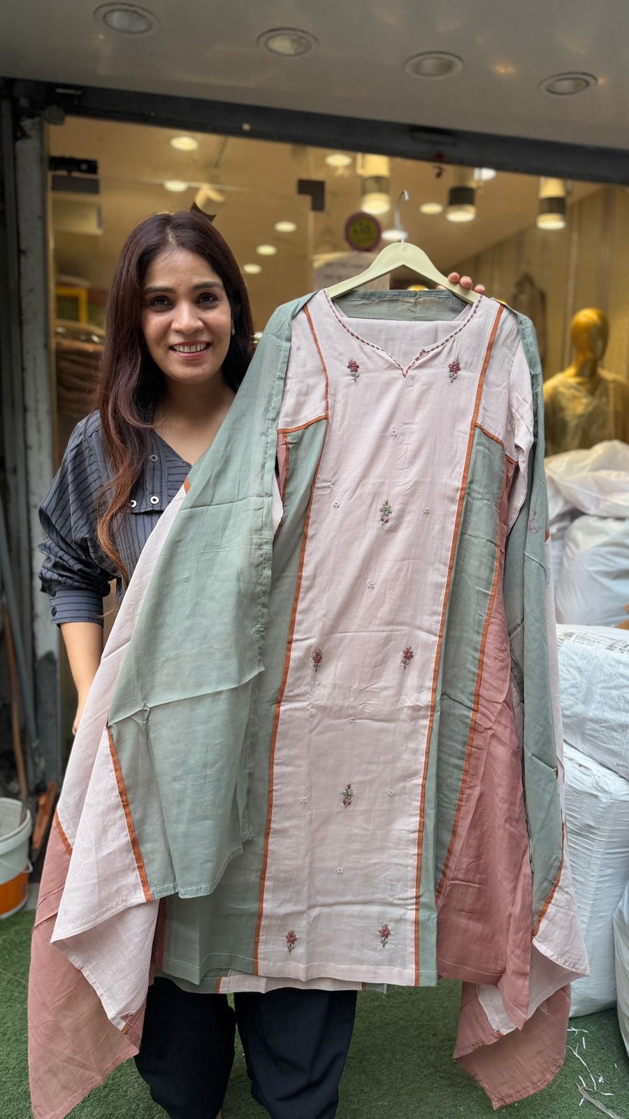 Sage Blush Mul Chanderi Suit Set
