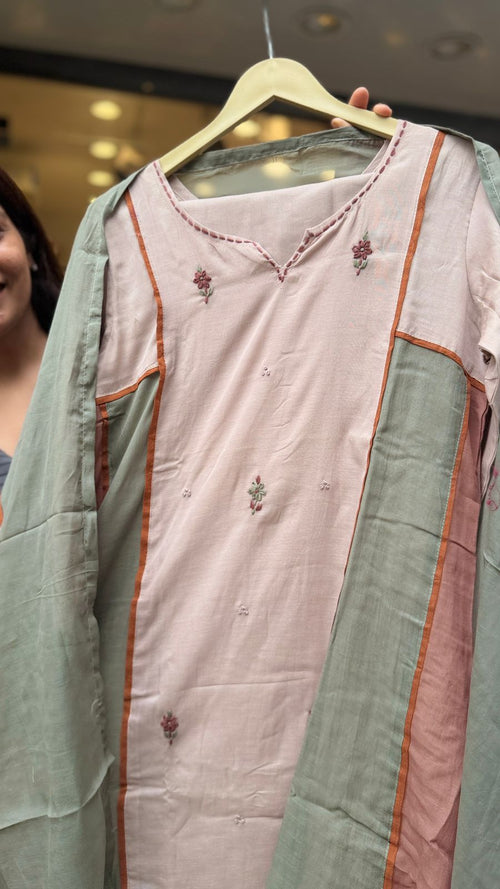Sage Blush Mul Chanderi Suit Set