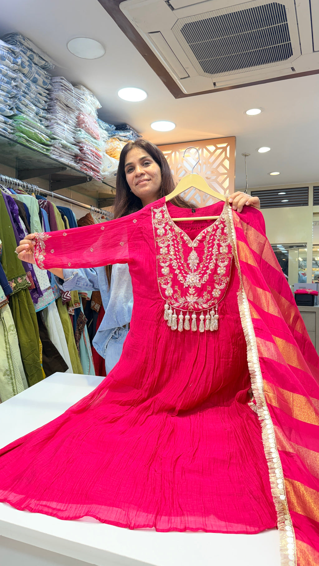 Rani Pink Hand Embroidered Festive Kurta Set