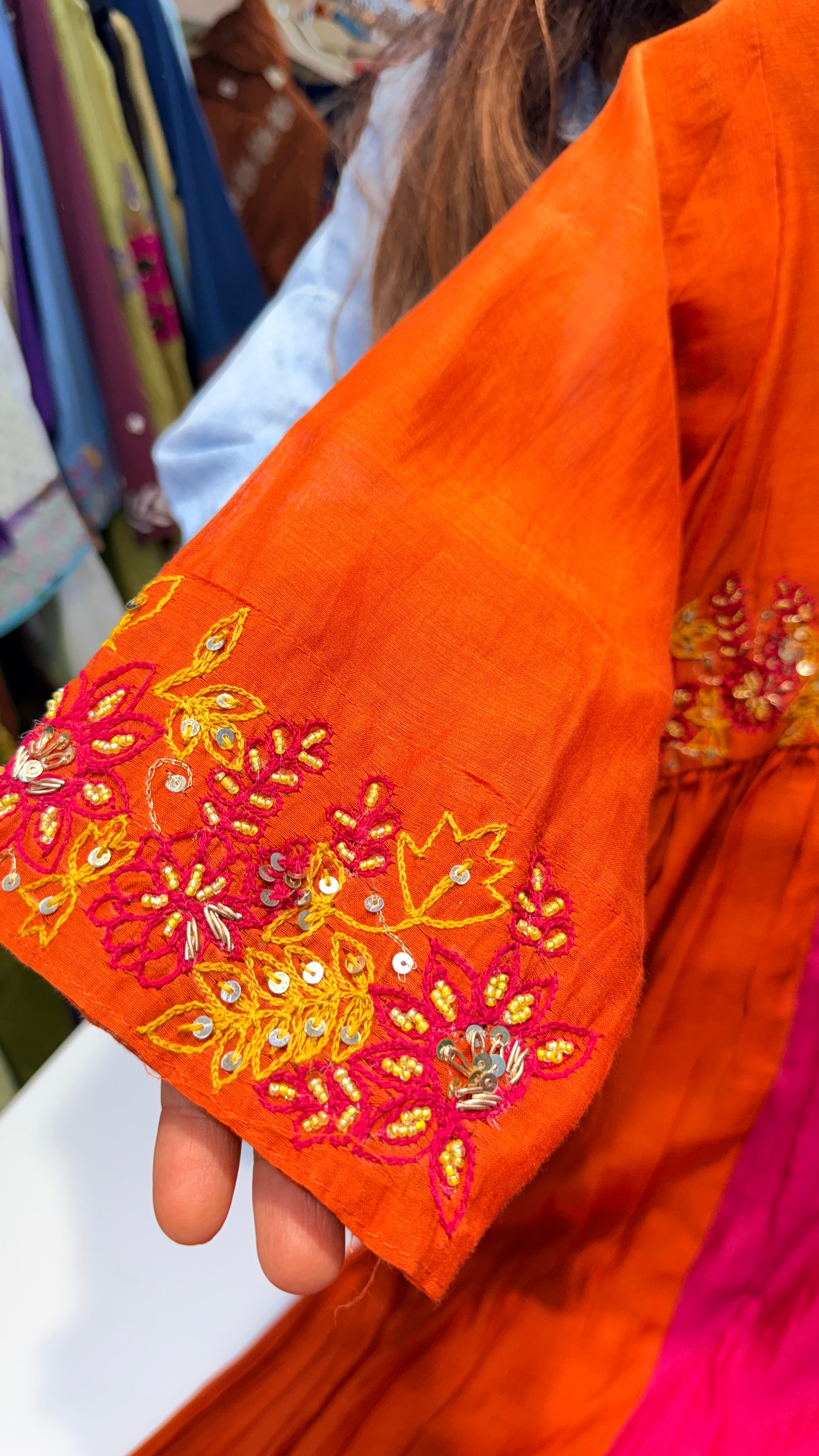 Pink & Orange Mul chanderi Suit Set