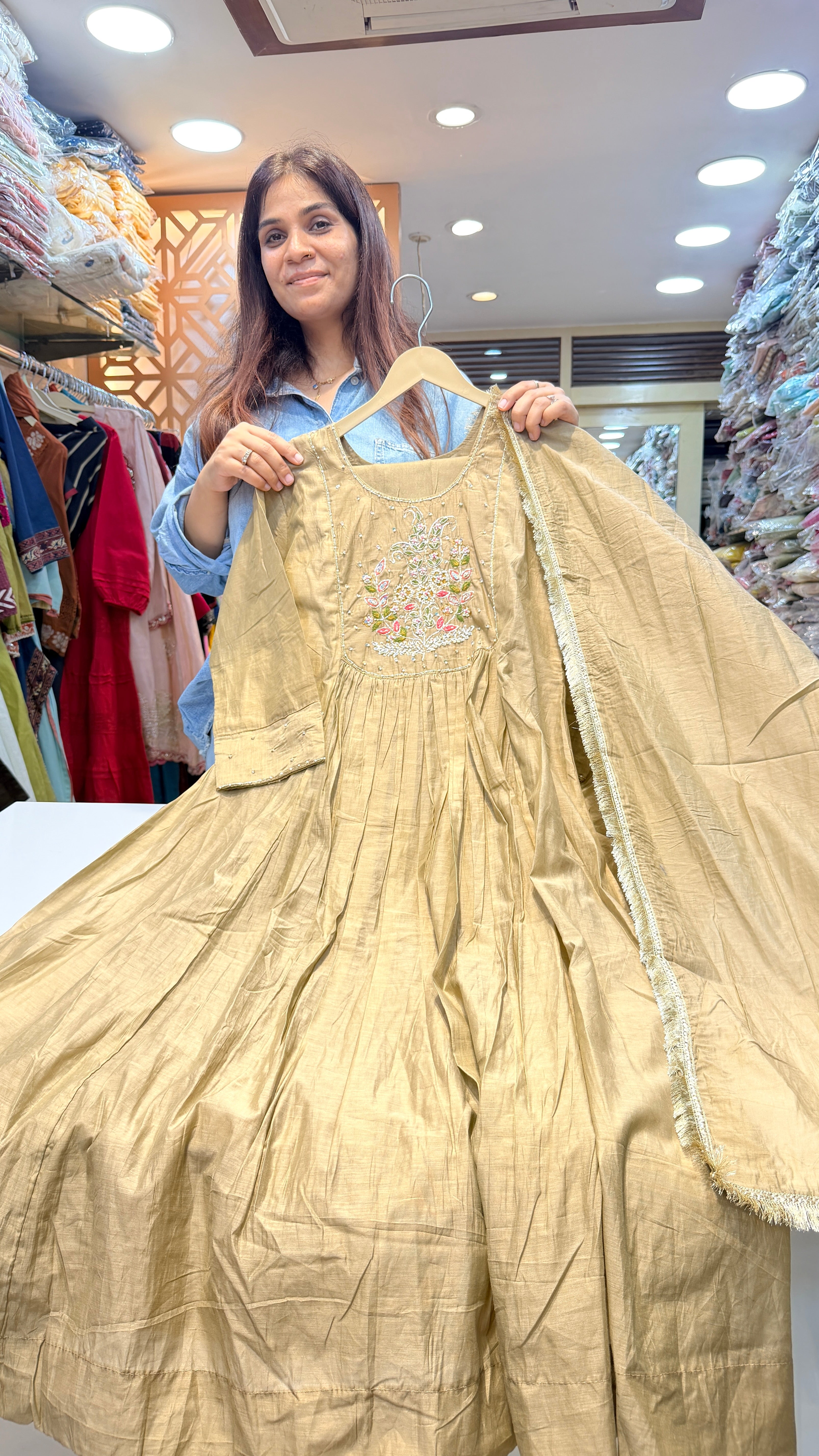 Embroidered A line suit Set – Antique Gold
