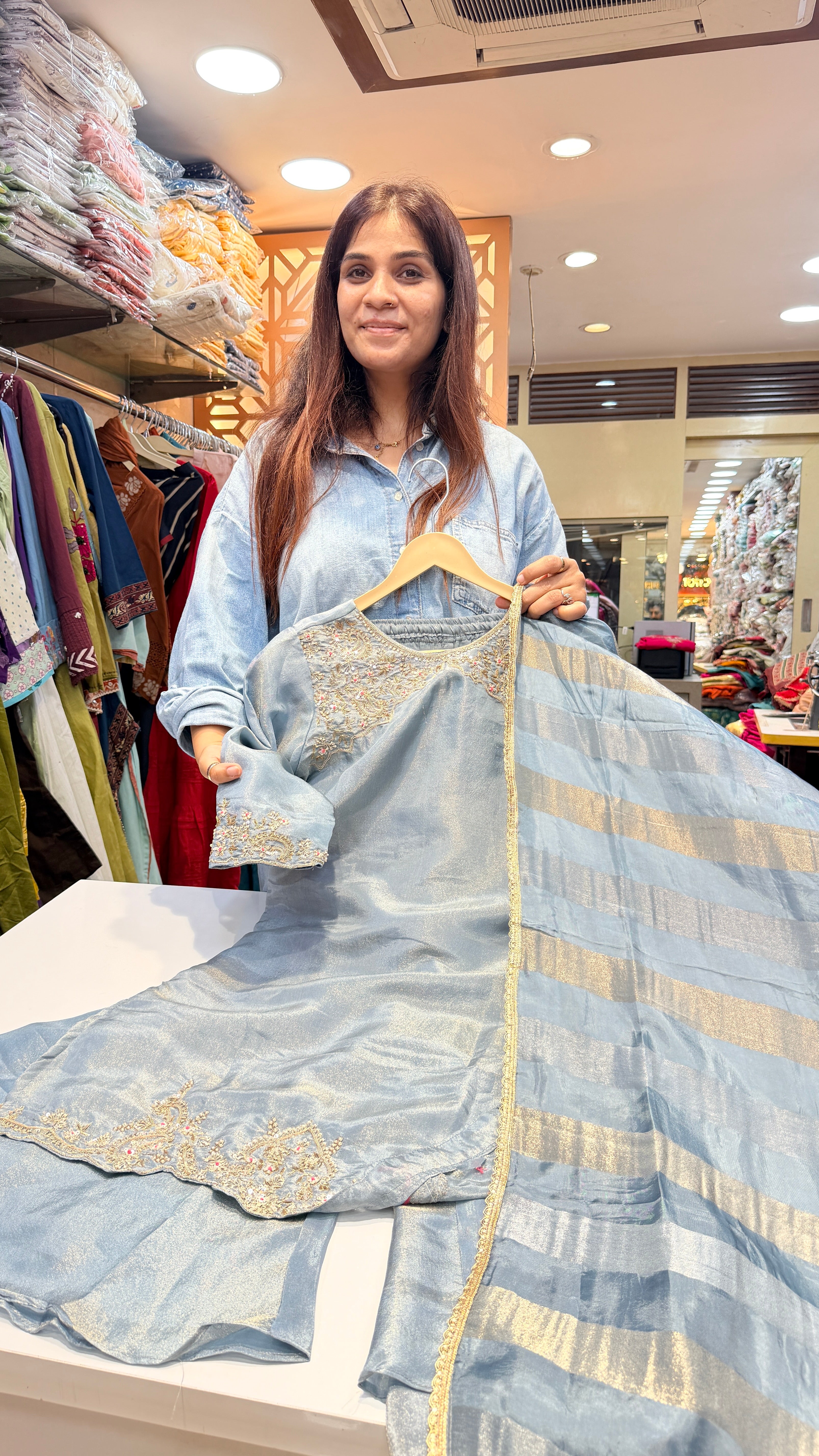 Shimmer blue Suit Set with Broad Divider