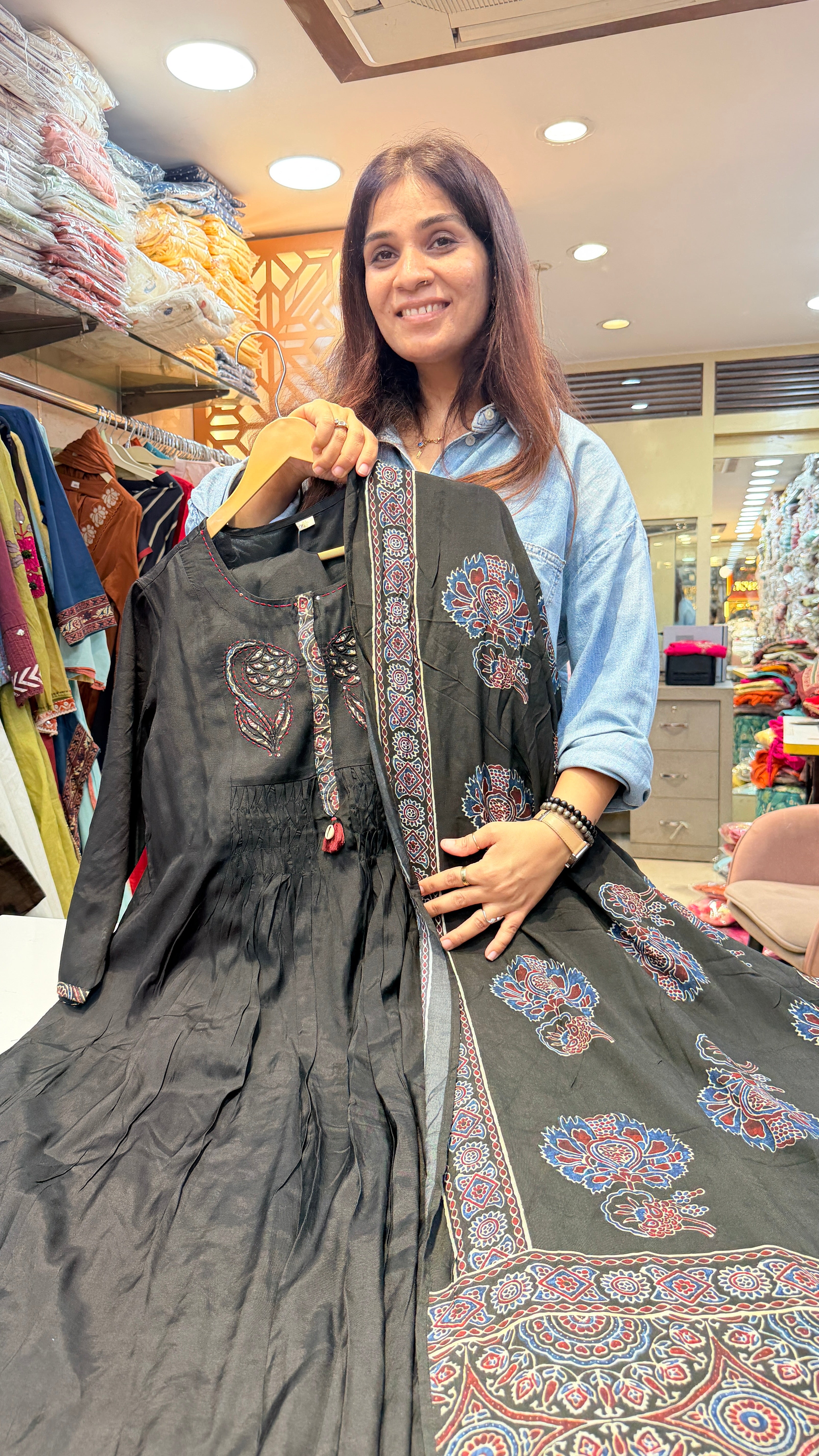 Charcoal Black Printed Suit set