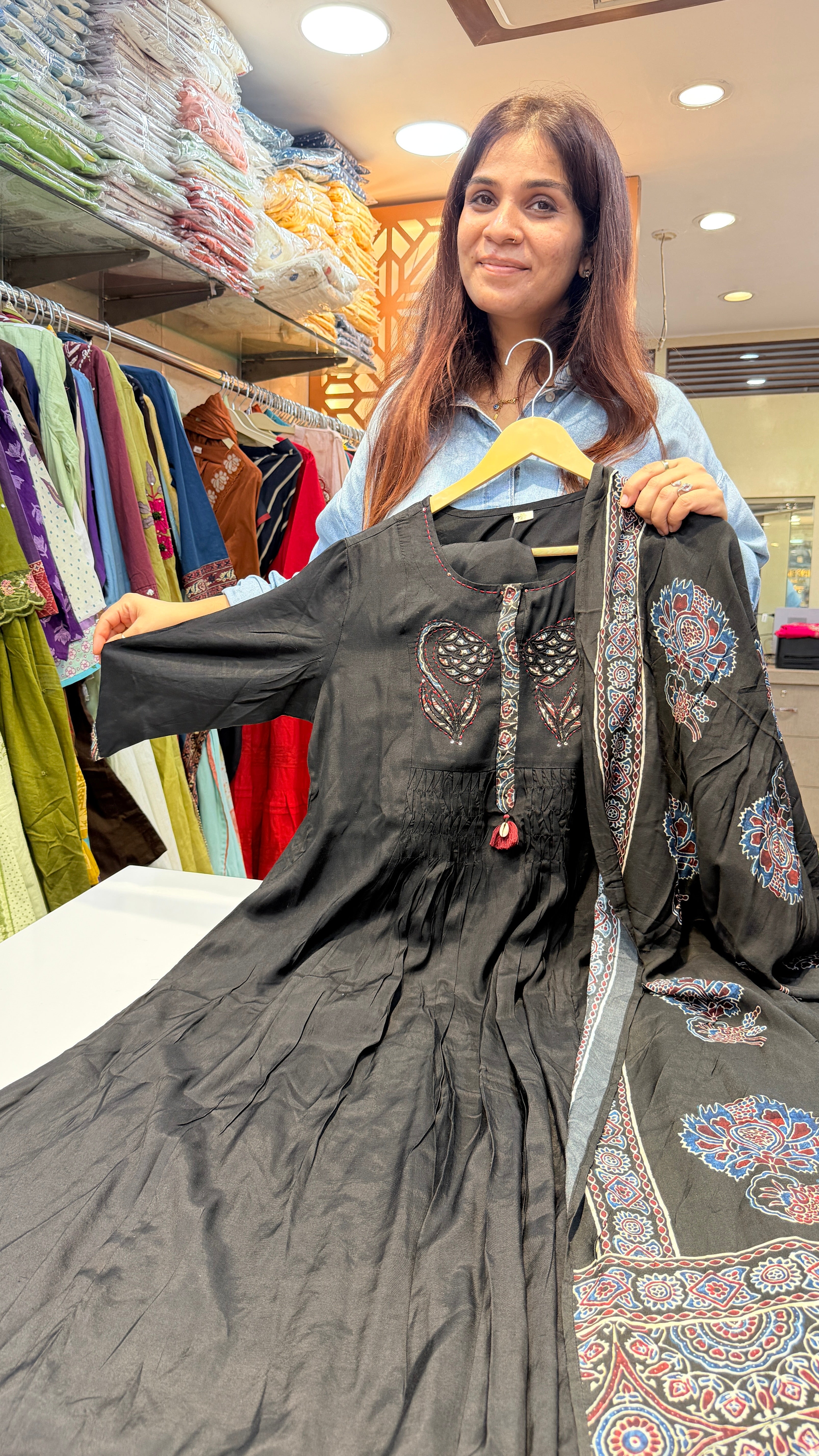 Charcoal Black Printed Suit set