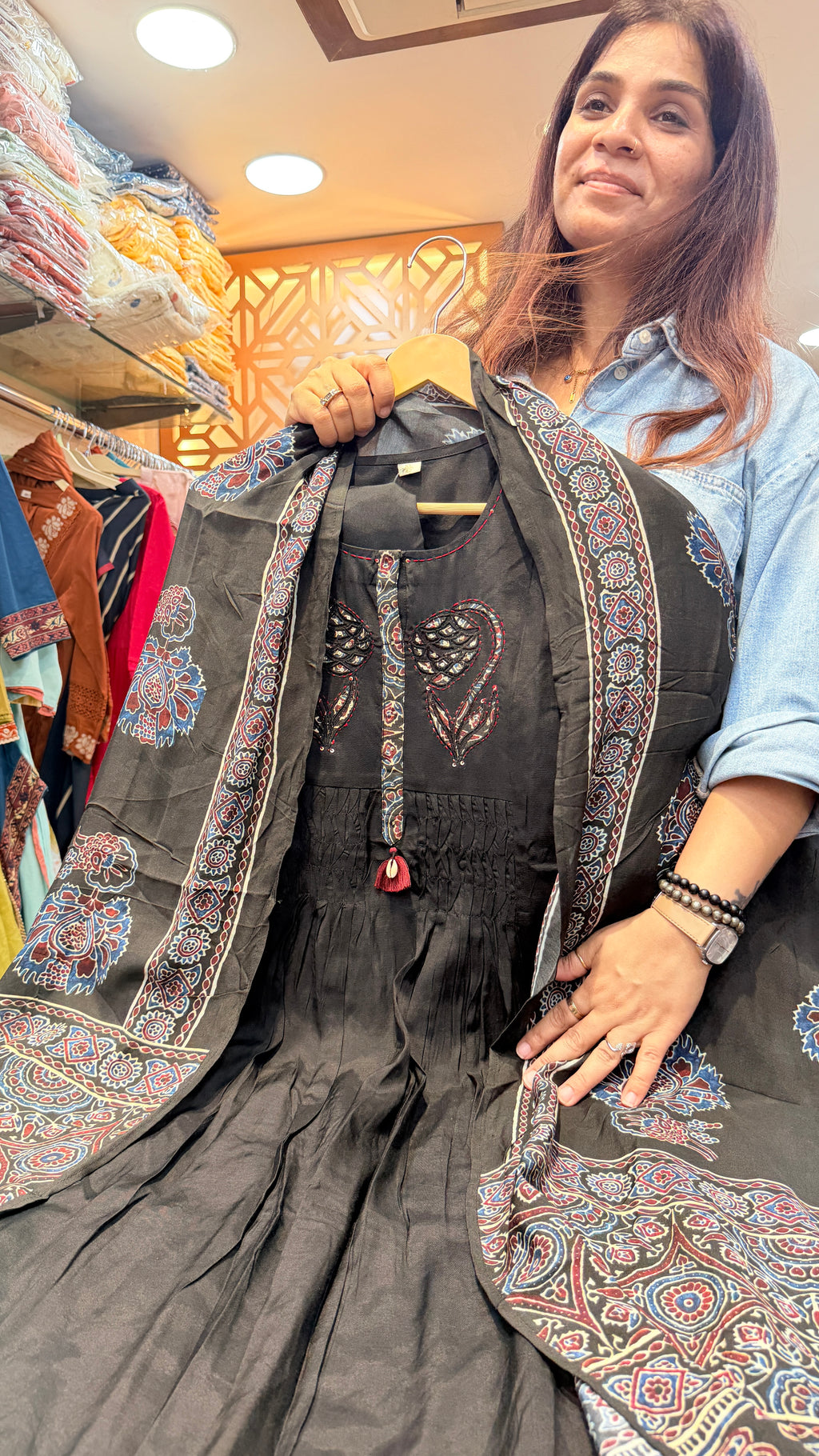 Charcoal Black Printed Suit set