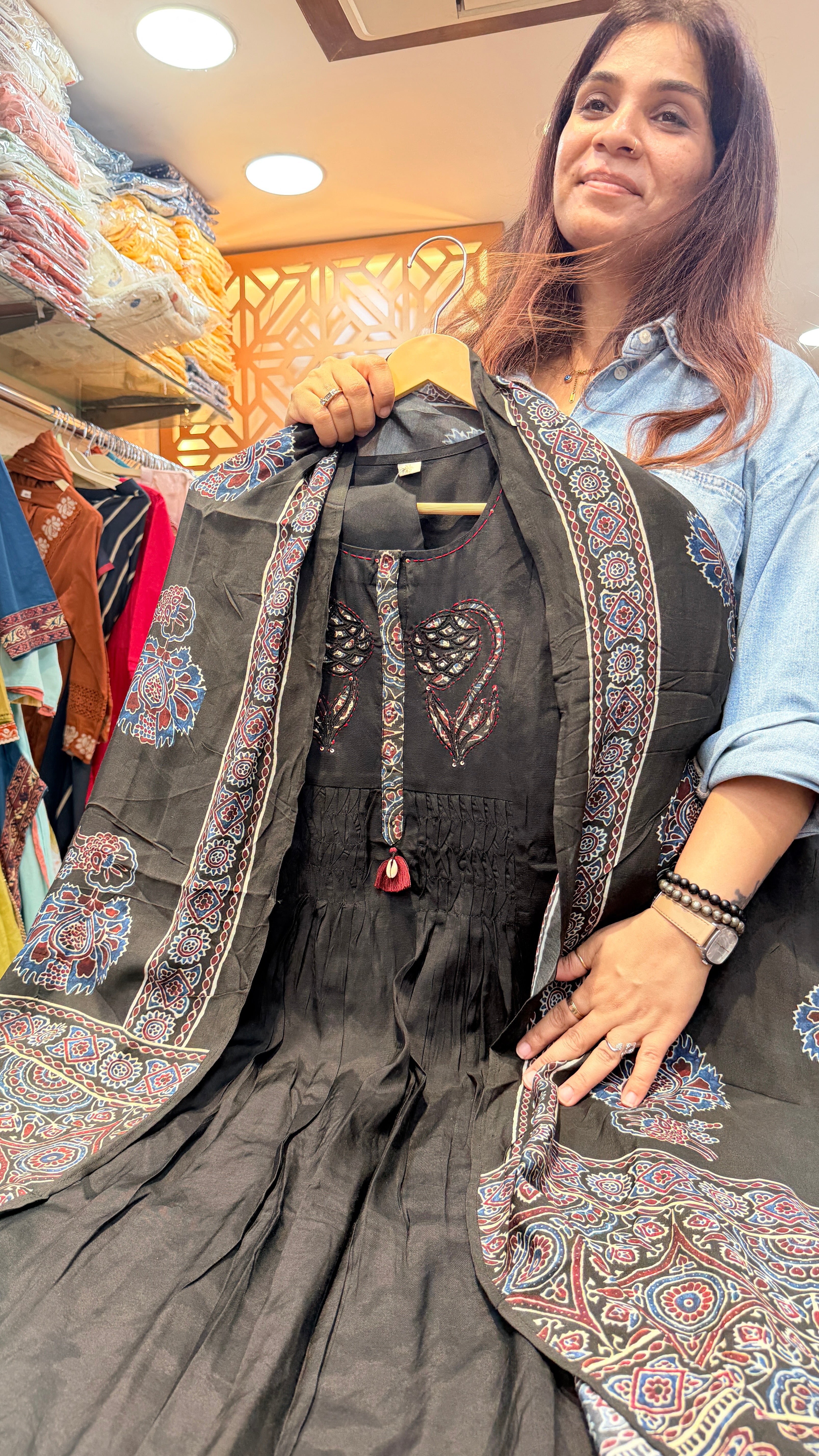 Charcoal Black Printed Suit set