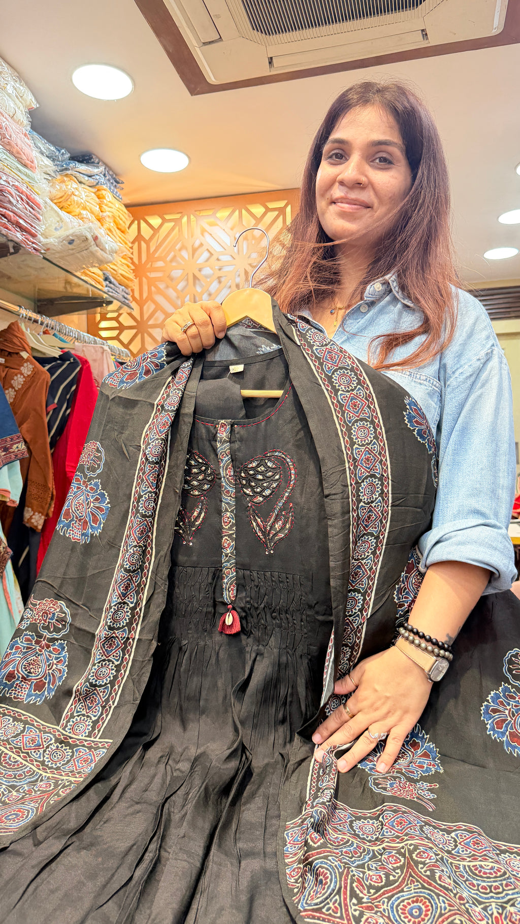 Charcoal Black Printed Suit set