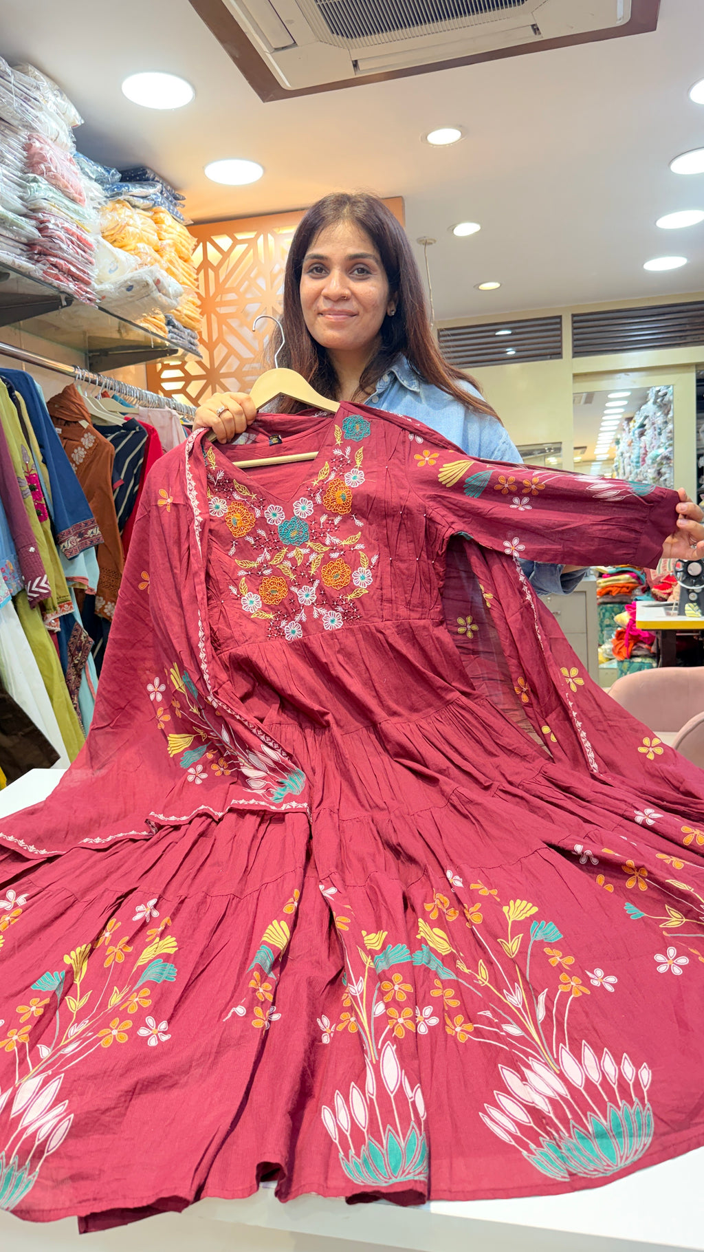Pink Floral Embroidered Anarkali