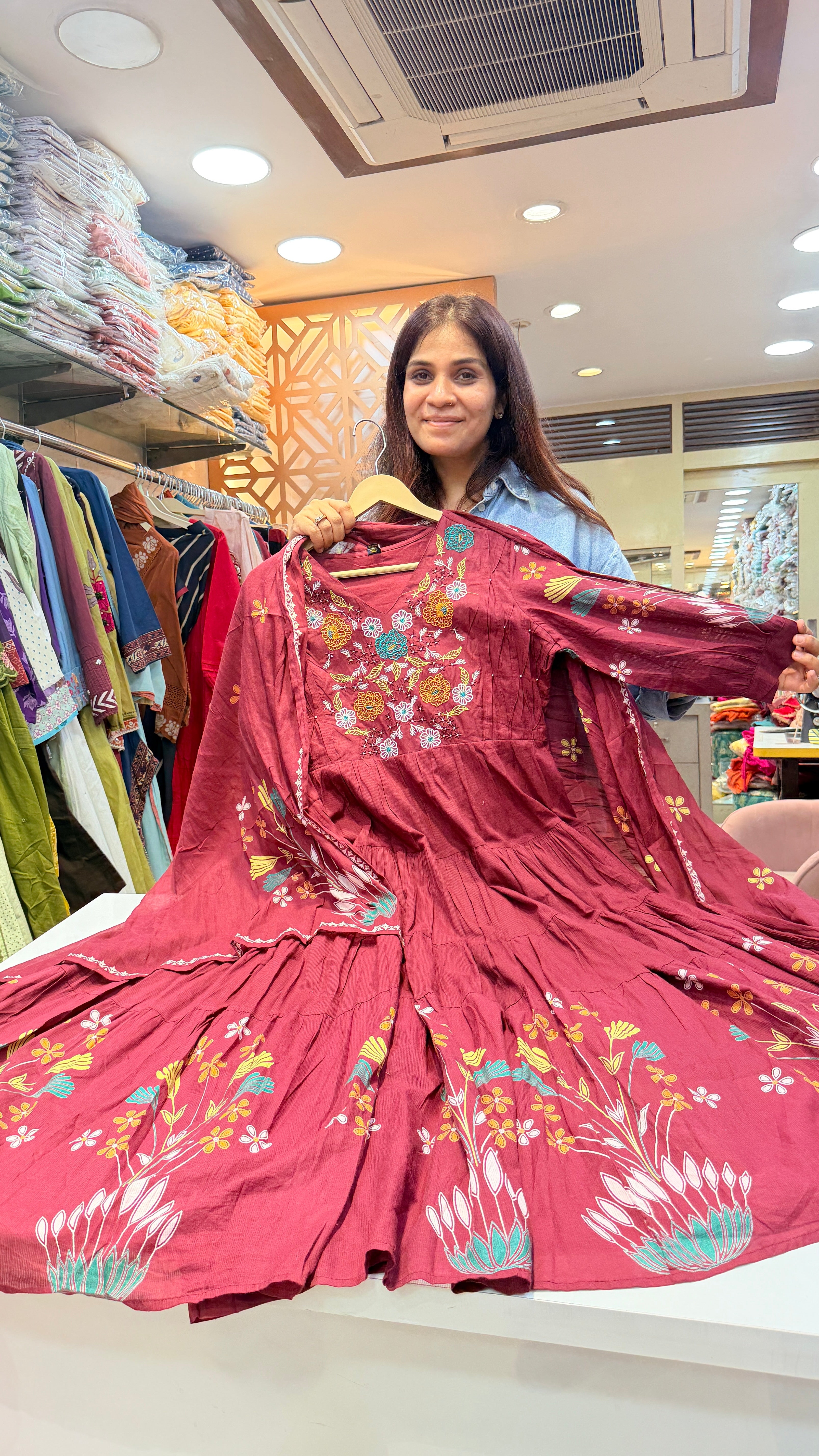 Pink Floral Embroidered Anarkali