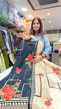 Midnight Bloom Mul Cotton Suit Set with Printed Dupatta
