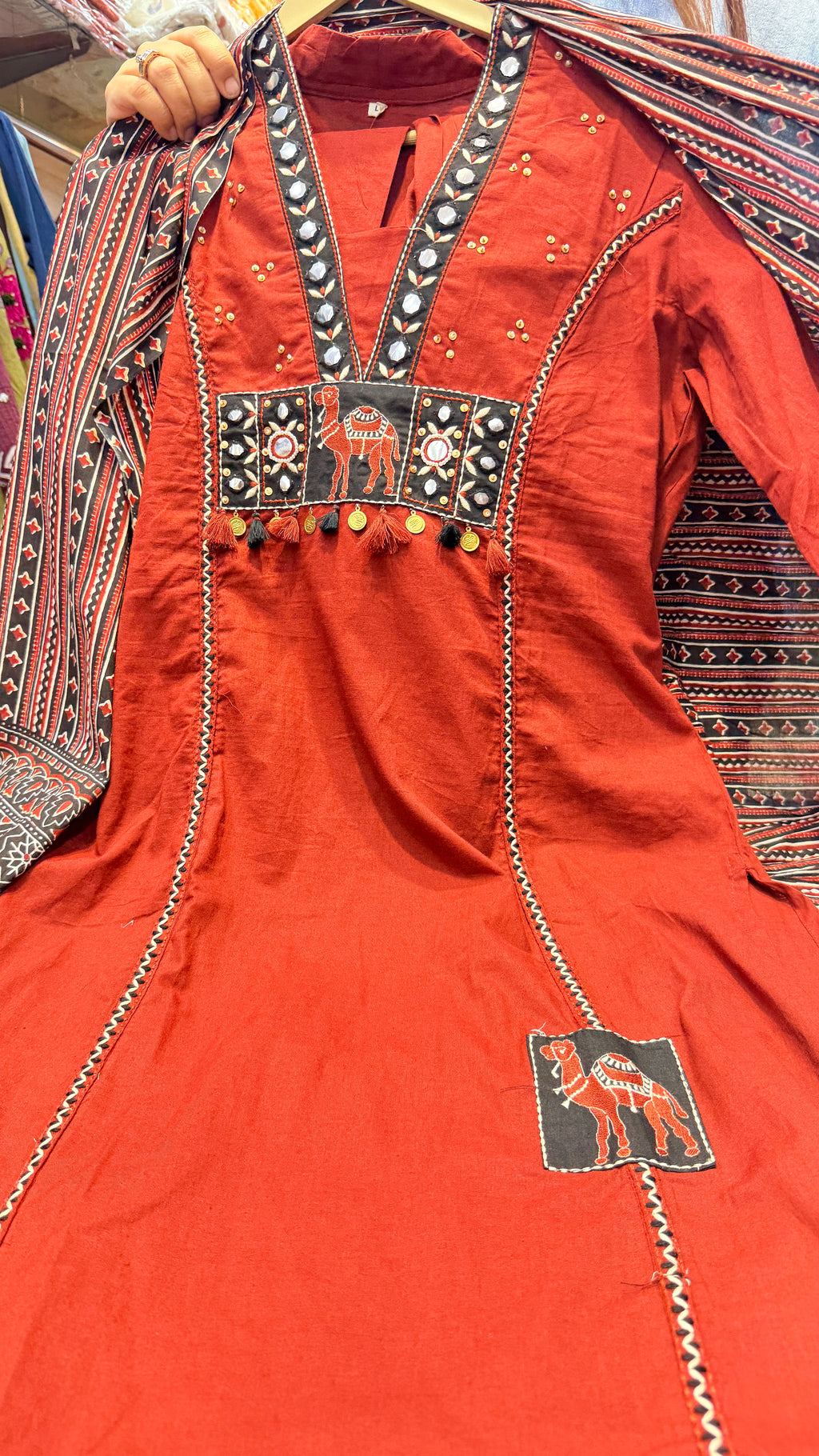 Tribal Applique Work Suit Set with Printed Dupatta