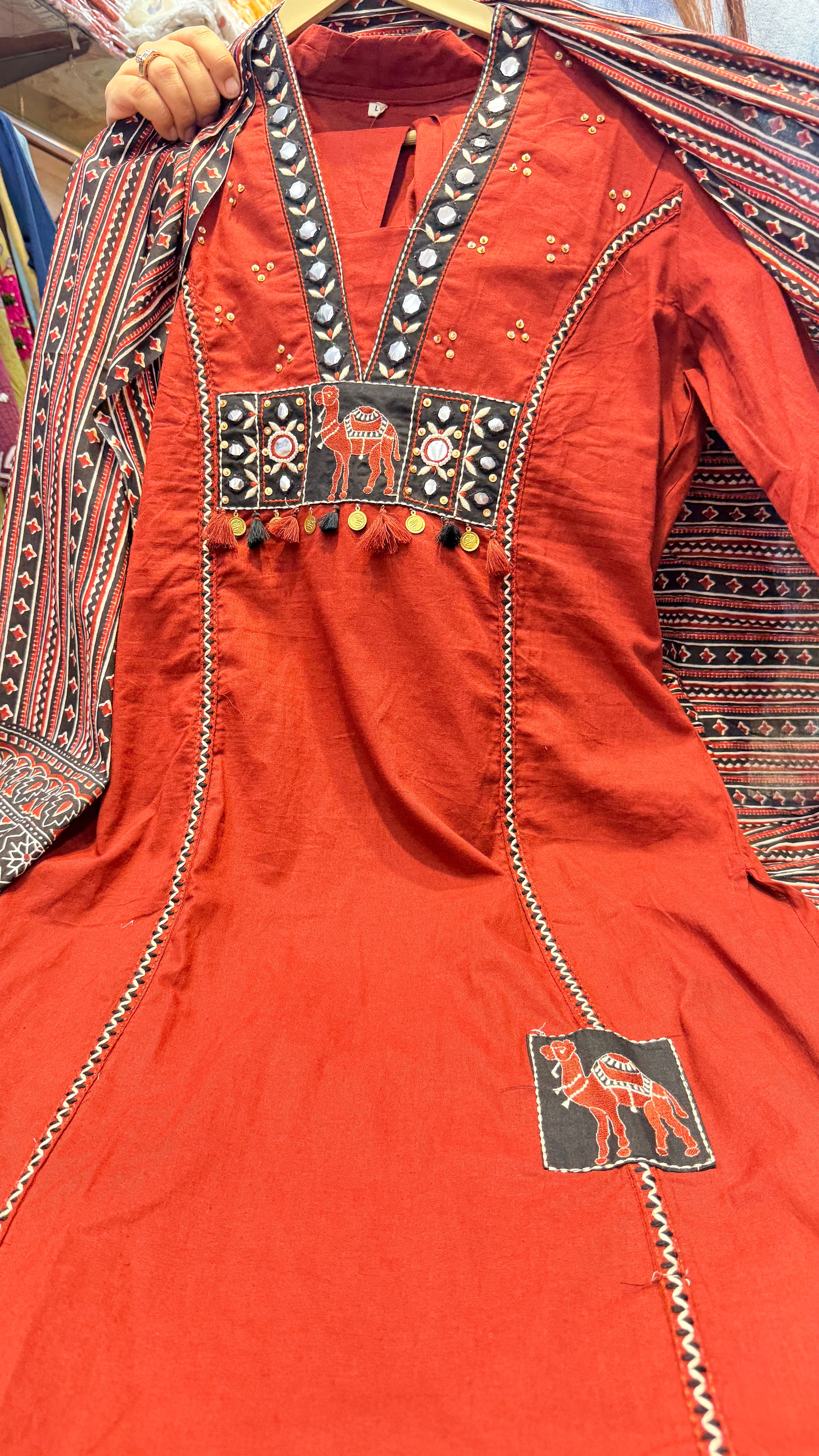 Tribal Applique Work Suit Set with Printed Dupatta