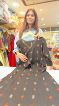 Black Ikat-Inspired Kurta with Embroidered Neckline