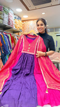 Rani Pink & Royal Purple Festive Anarkali Suit Set with Silk Dupatta