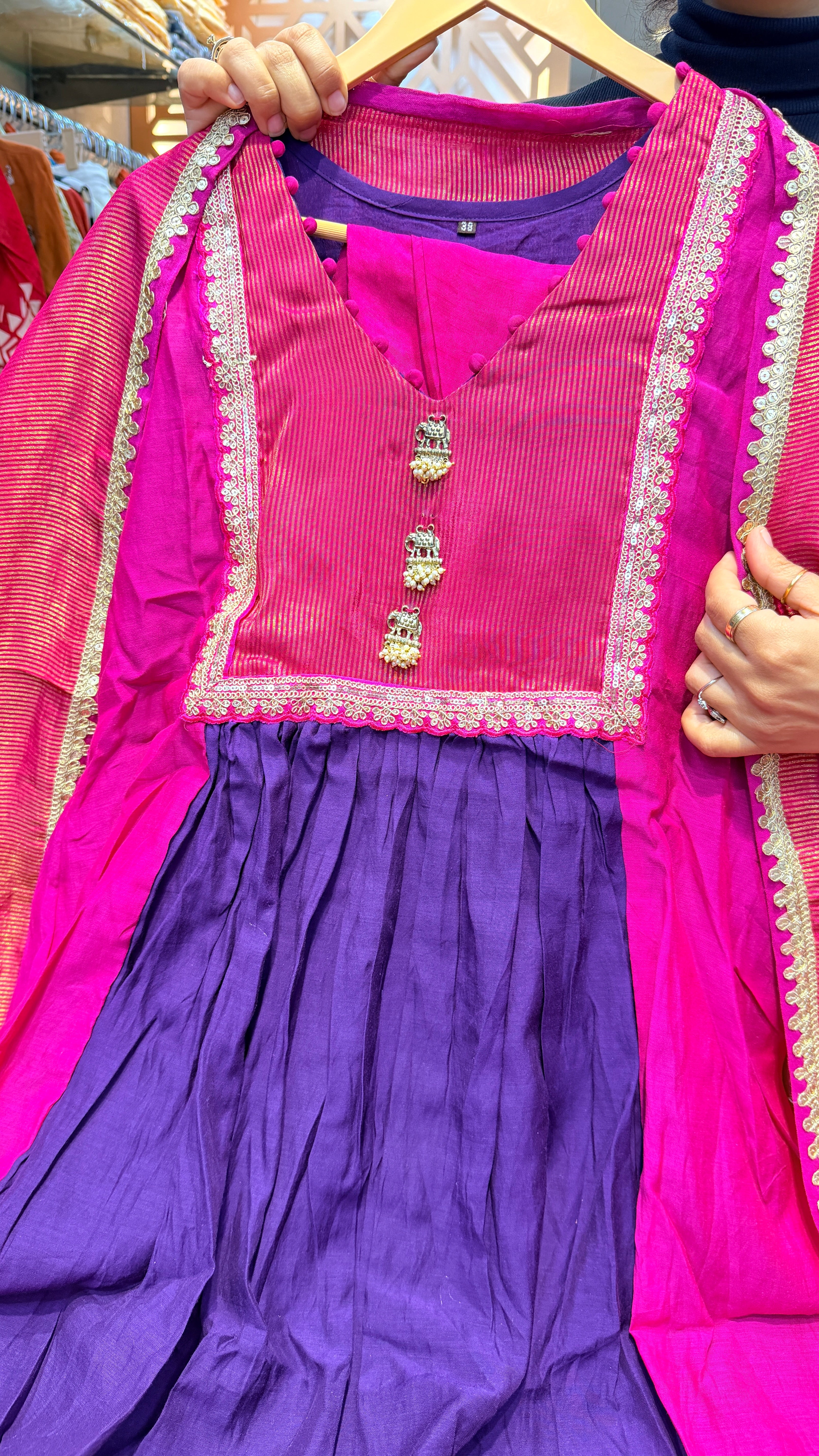 Rani Pink & Royal Purple Festive Anarkali Suit Set with Silk Dupatta