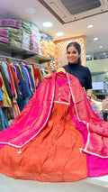 Rani Pink & Rust Festive Anarkali Suit Set with Silk Dupatta
