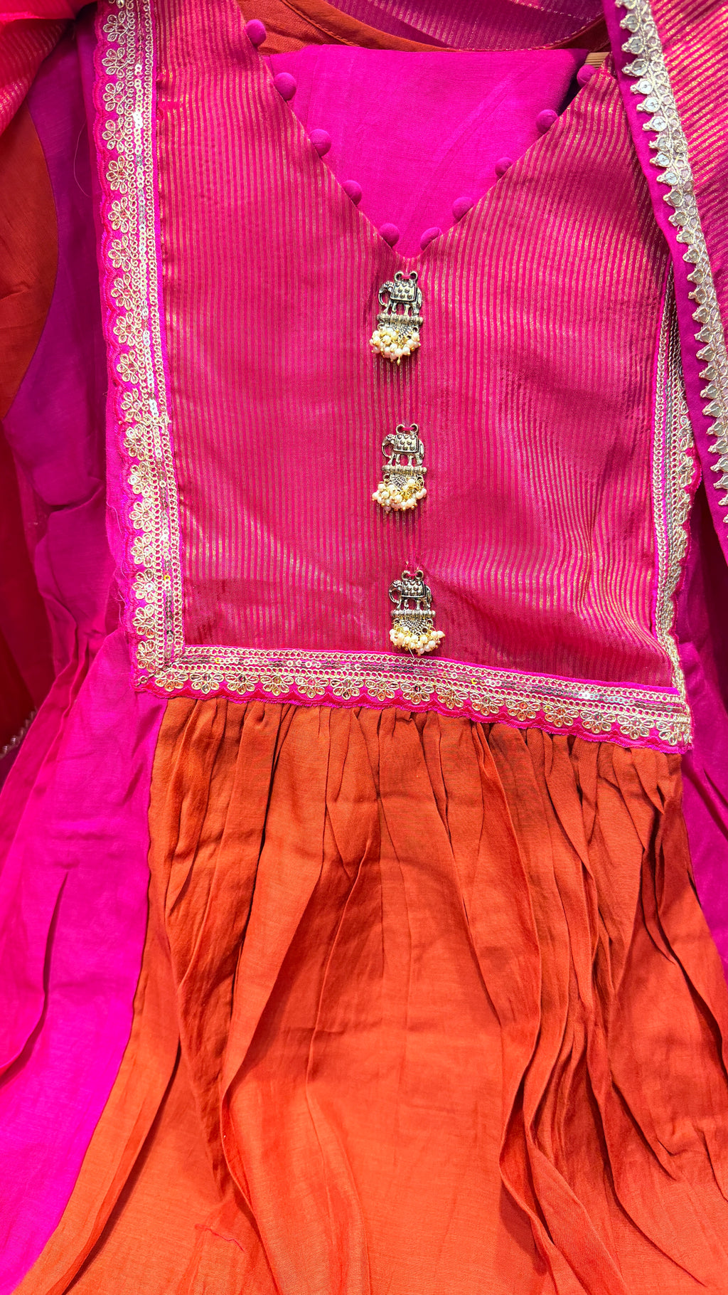 Rani Pink & Rust Festive Anarkali Suit Set with Silk Dupatta