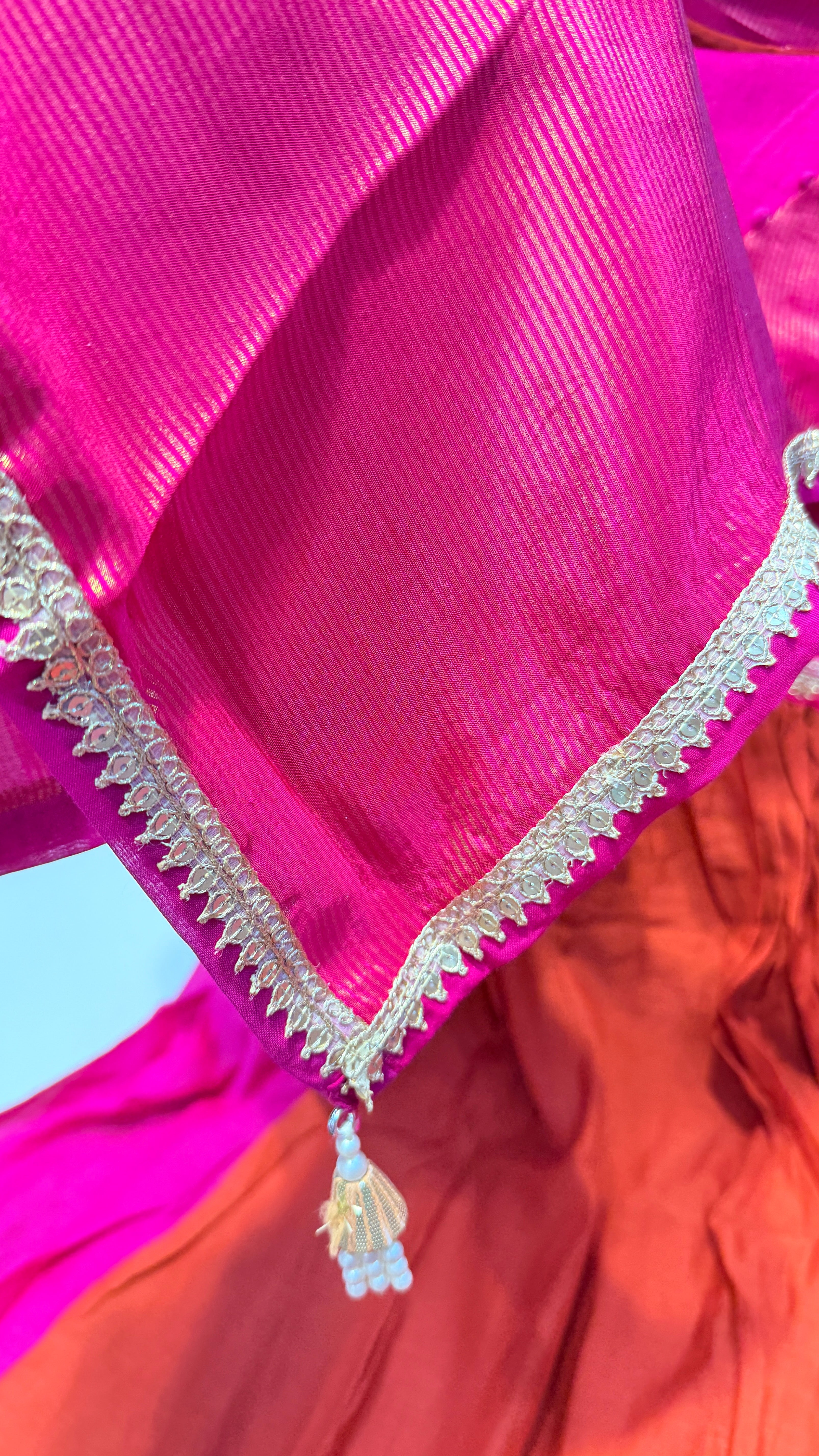 Rani Pink & Rust Festive Anarkali Suit Set with Silk Dupatta