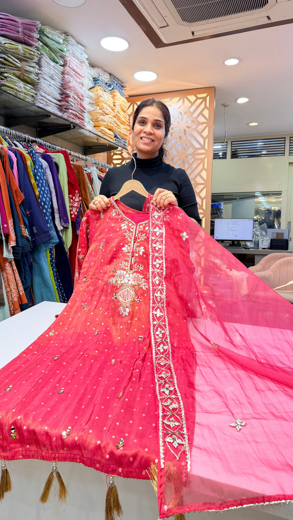Rani Pink Suit Set with Mirror Work