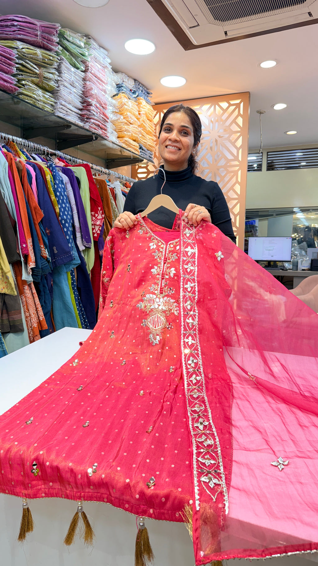Rani Pink Suit Set with Mirror Work