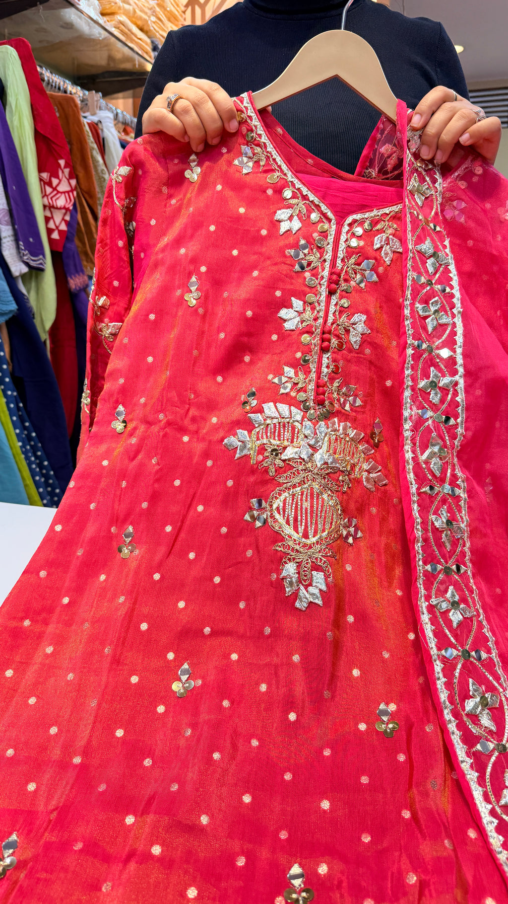 Rani Pink Suit Set with Mirror Work