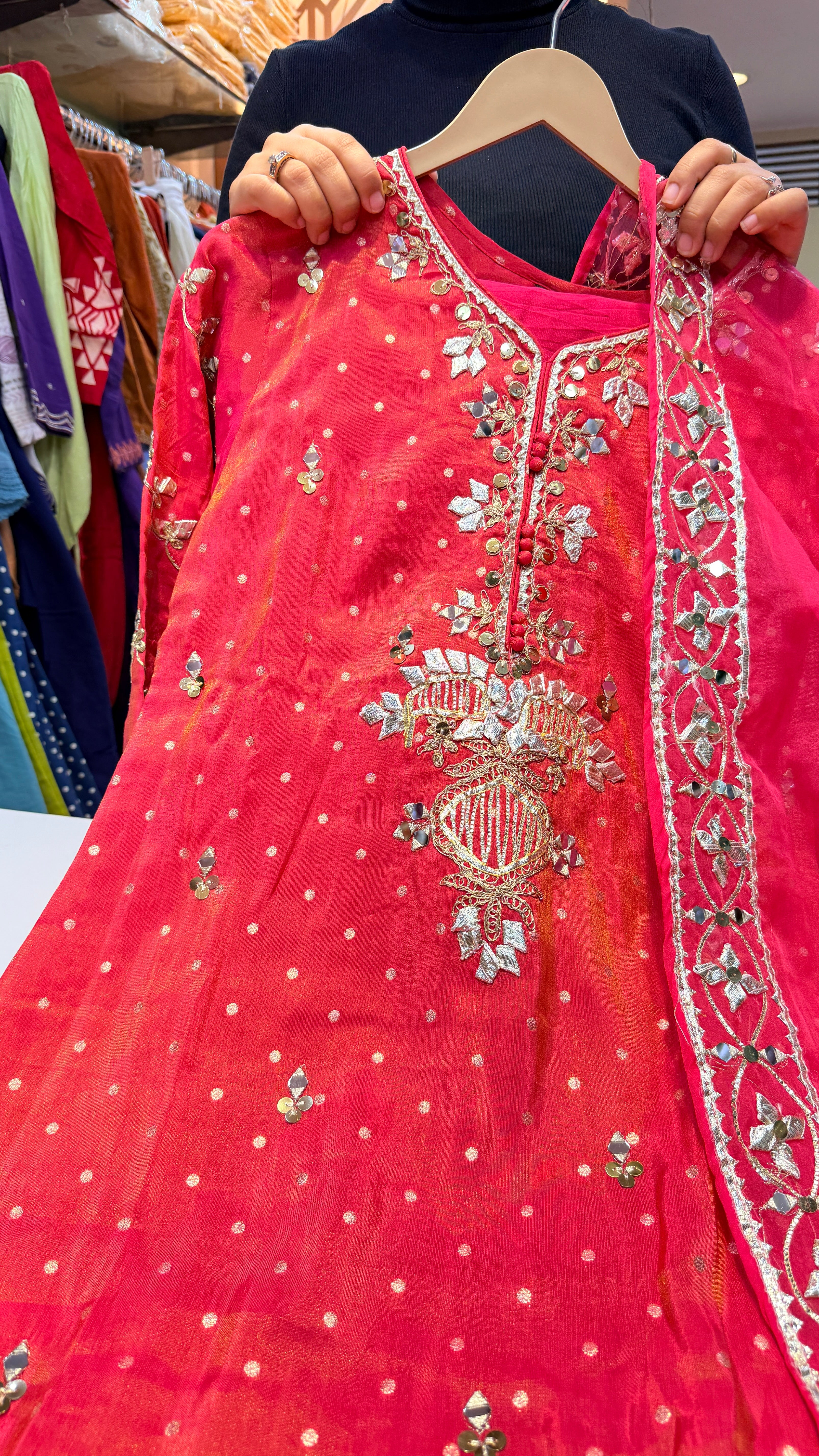 Rani Pink Suit Set with Mirror Work
