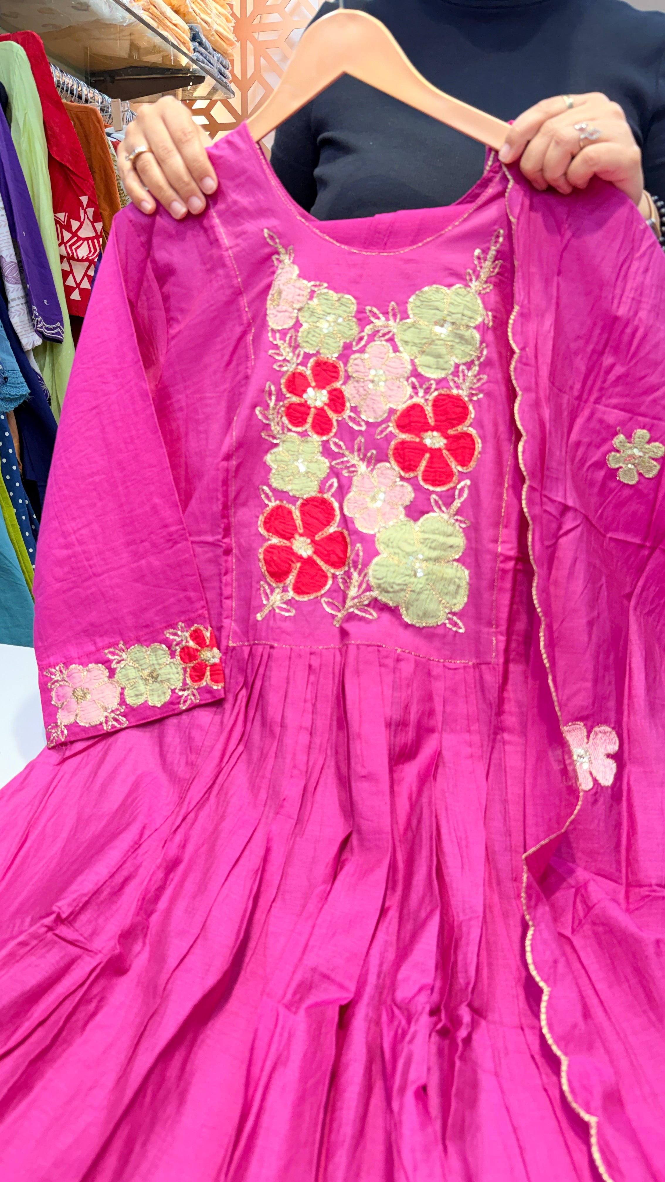 Hot Pink Floral Embroidered Suit Set