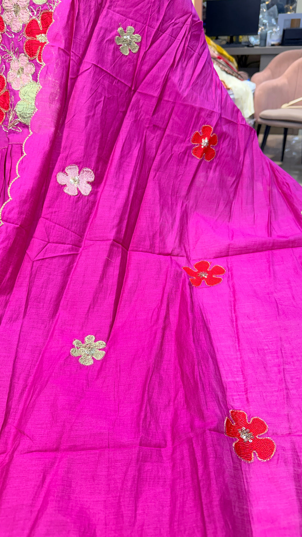 Hot Pink Floral Embroidered Suit Set