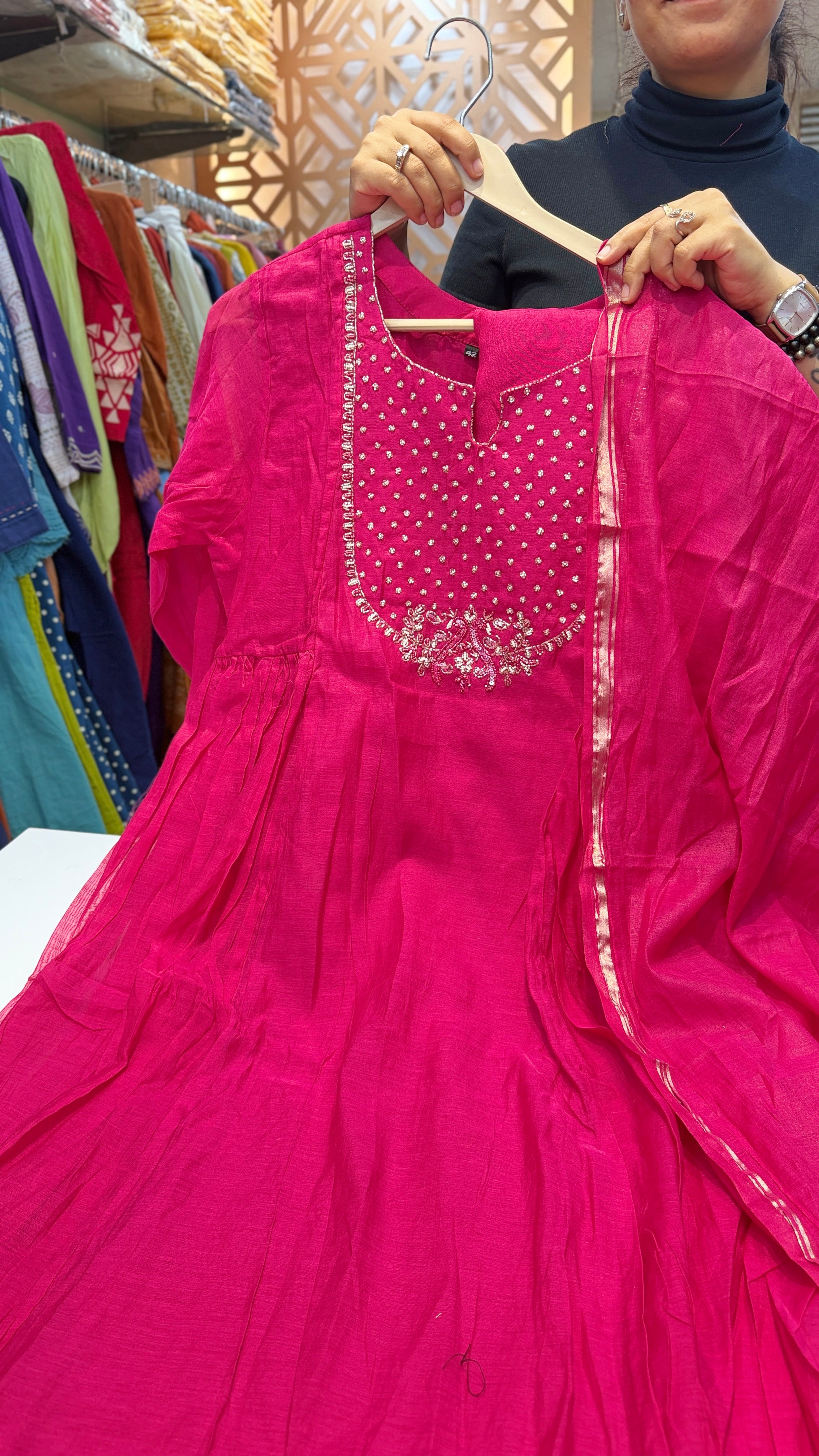 Rani Pink Embellished 
Anarkali