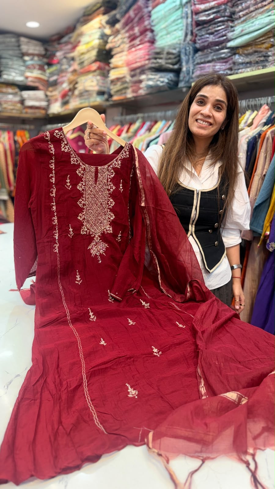 A Touch of Gilded Romance – Embroidered Festive Suit Set
