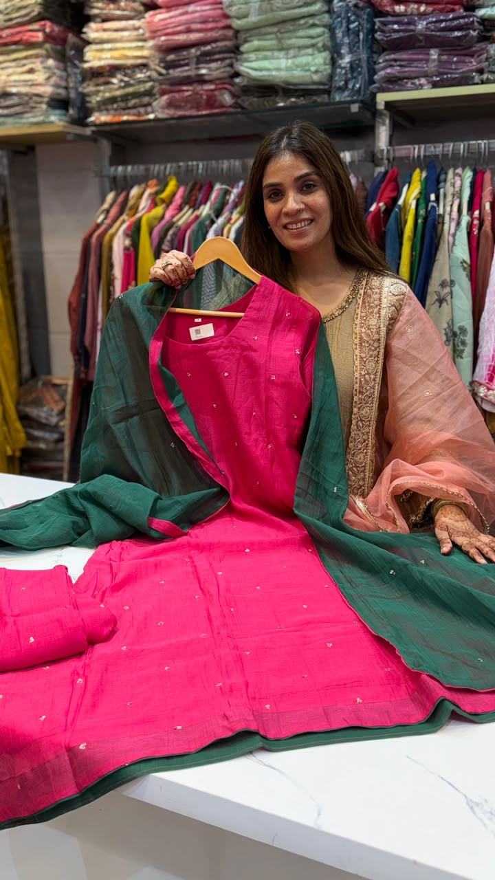 The Art of Unexpected Hues – Mul Chanderi Suit Set