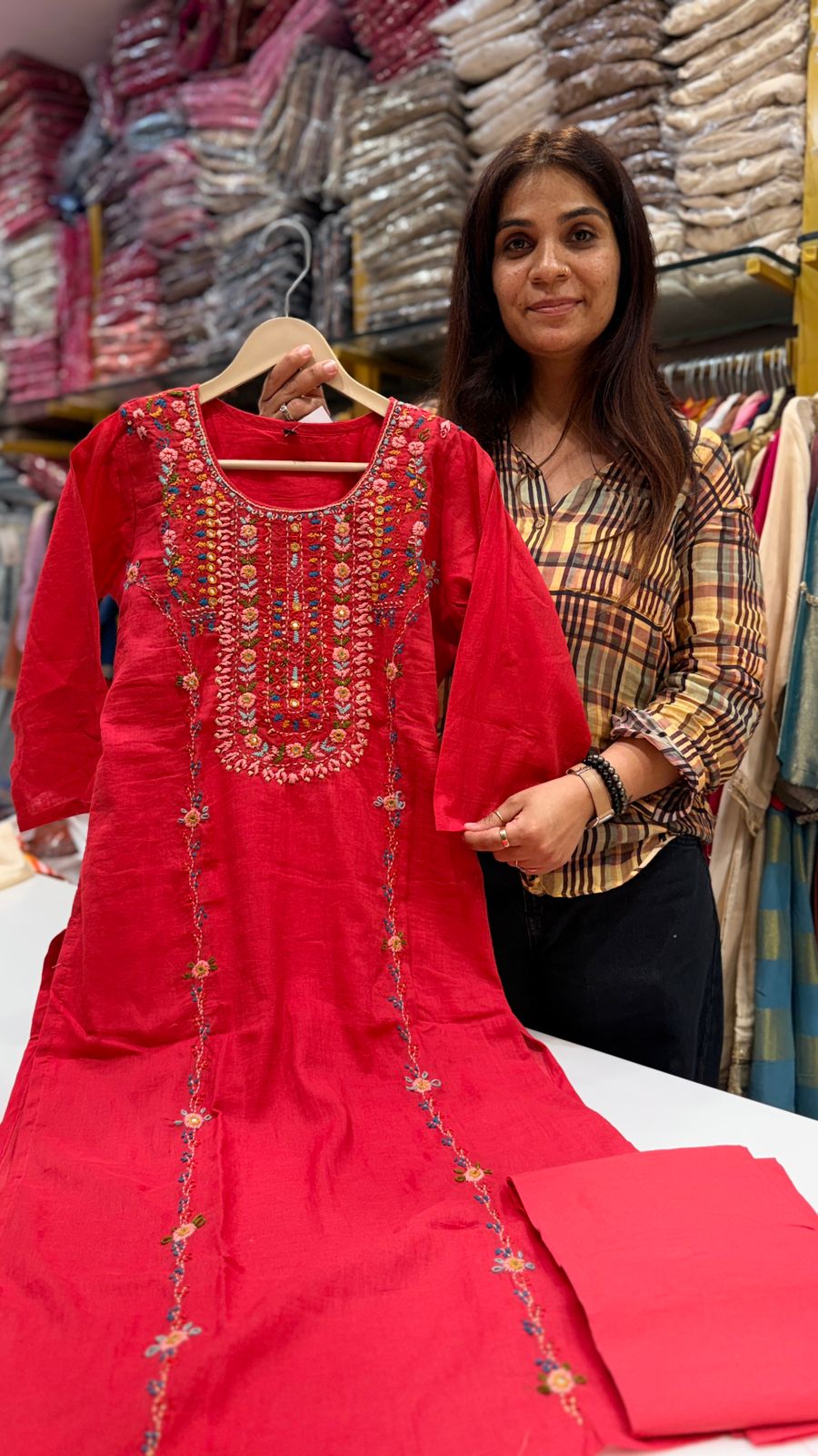 Crimson Bloom Kurta Pant Set