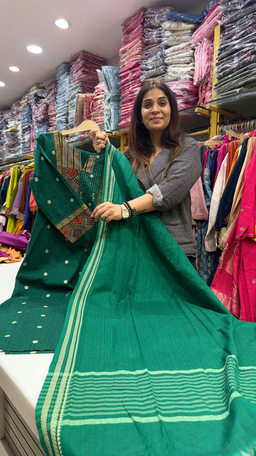 Emerald Green Handloom Suit Set
