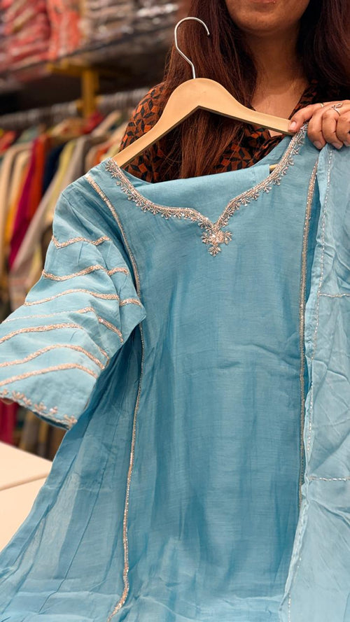 Sky Blue Grace Mul Chanderi Suit Set