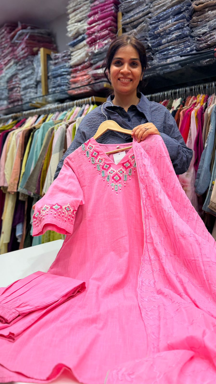 Blush Embroidered Cotton Suit Set
