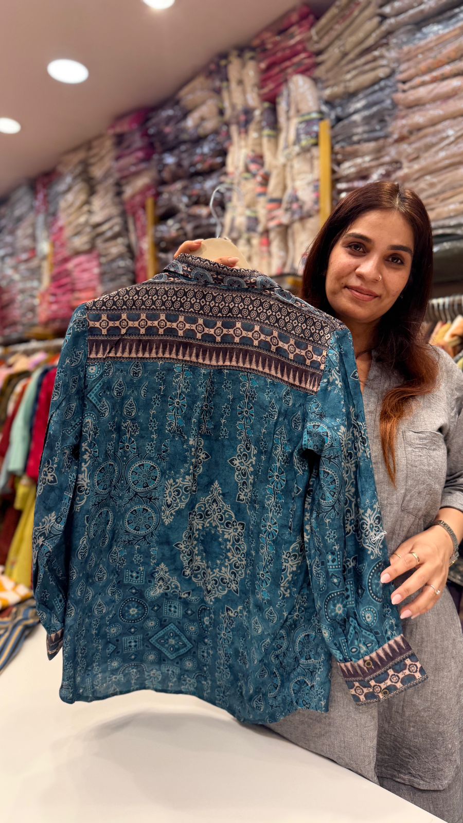 Indigo Charm Pure Maslin Printed Shirt