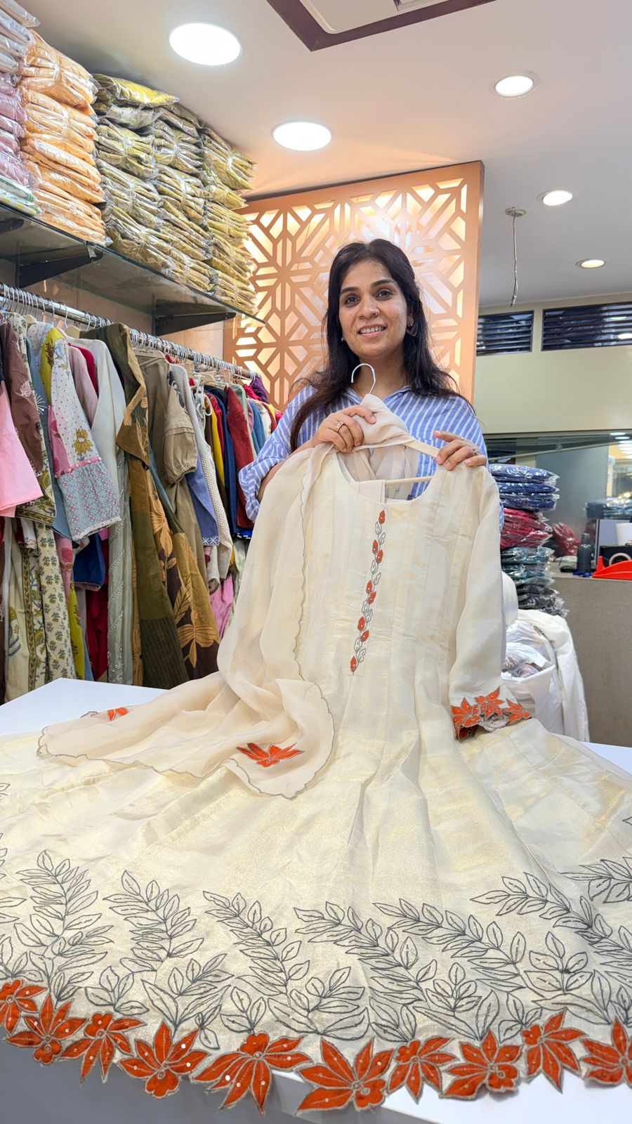 Ivory Blossom Cut Work Suit Set