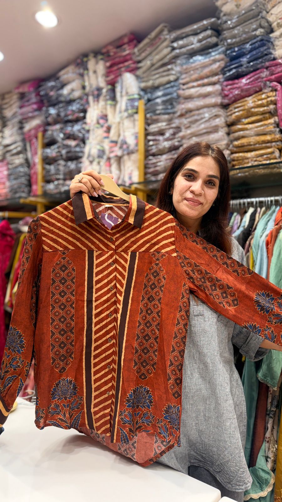 Terracotta Bloom Pure Maslin Printed Shirt
