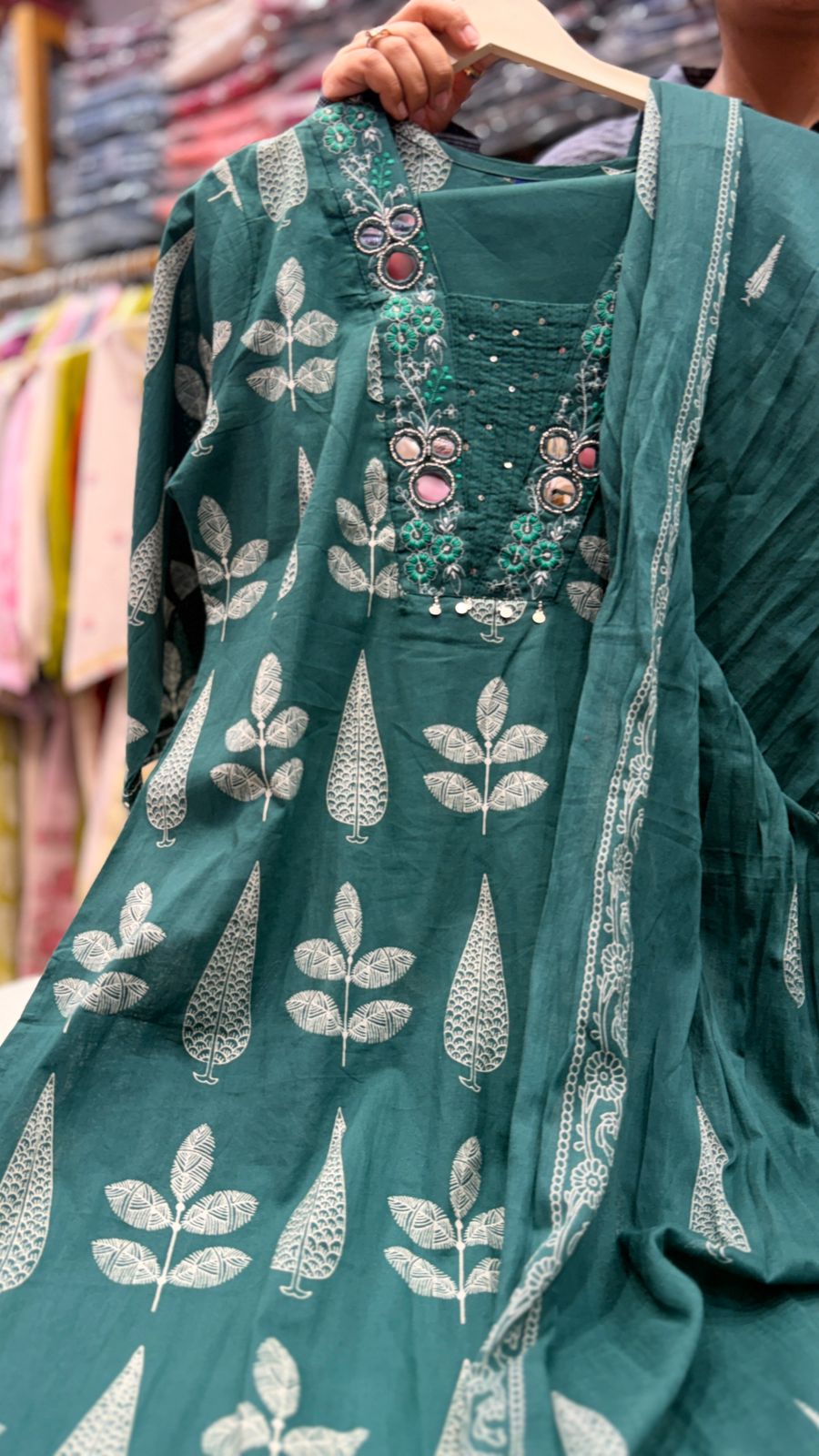 Emerald Leaf Printed Cotton Suit