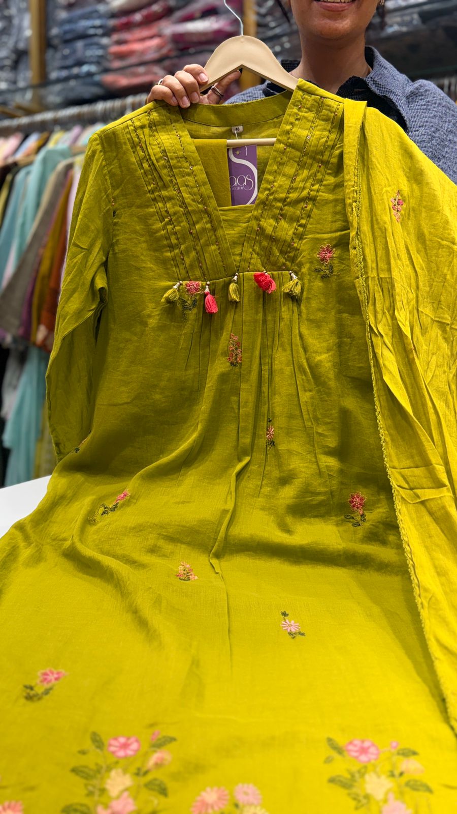 Lime Embroidered Cotton Suit