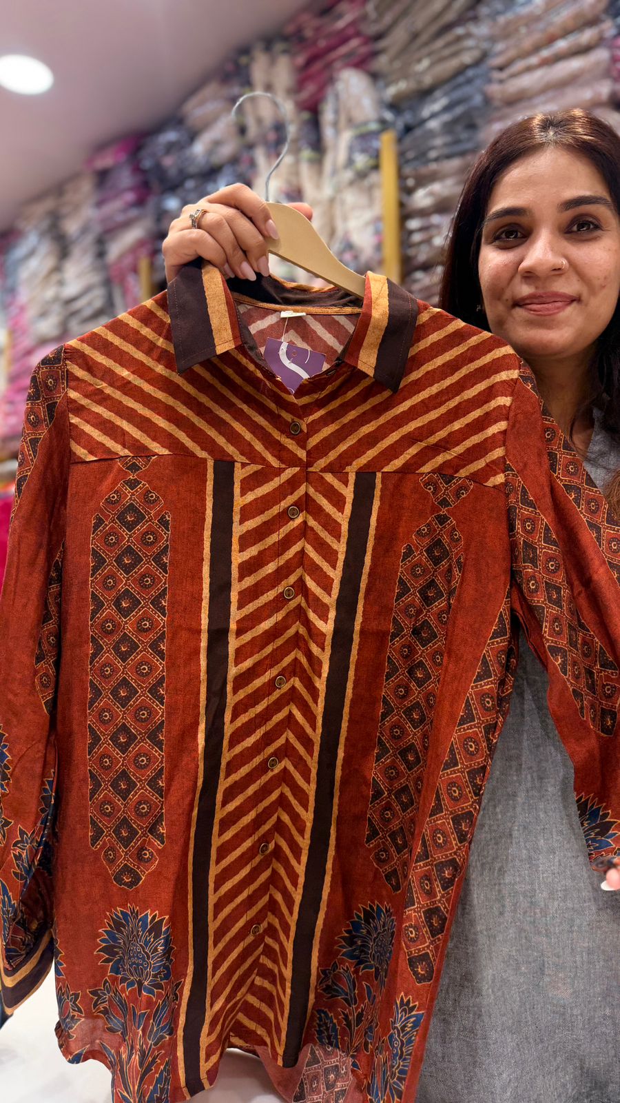 Terracotta Bloom Pure Maslin Printed Shirt
