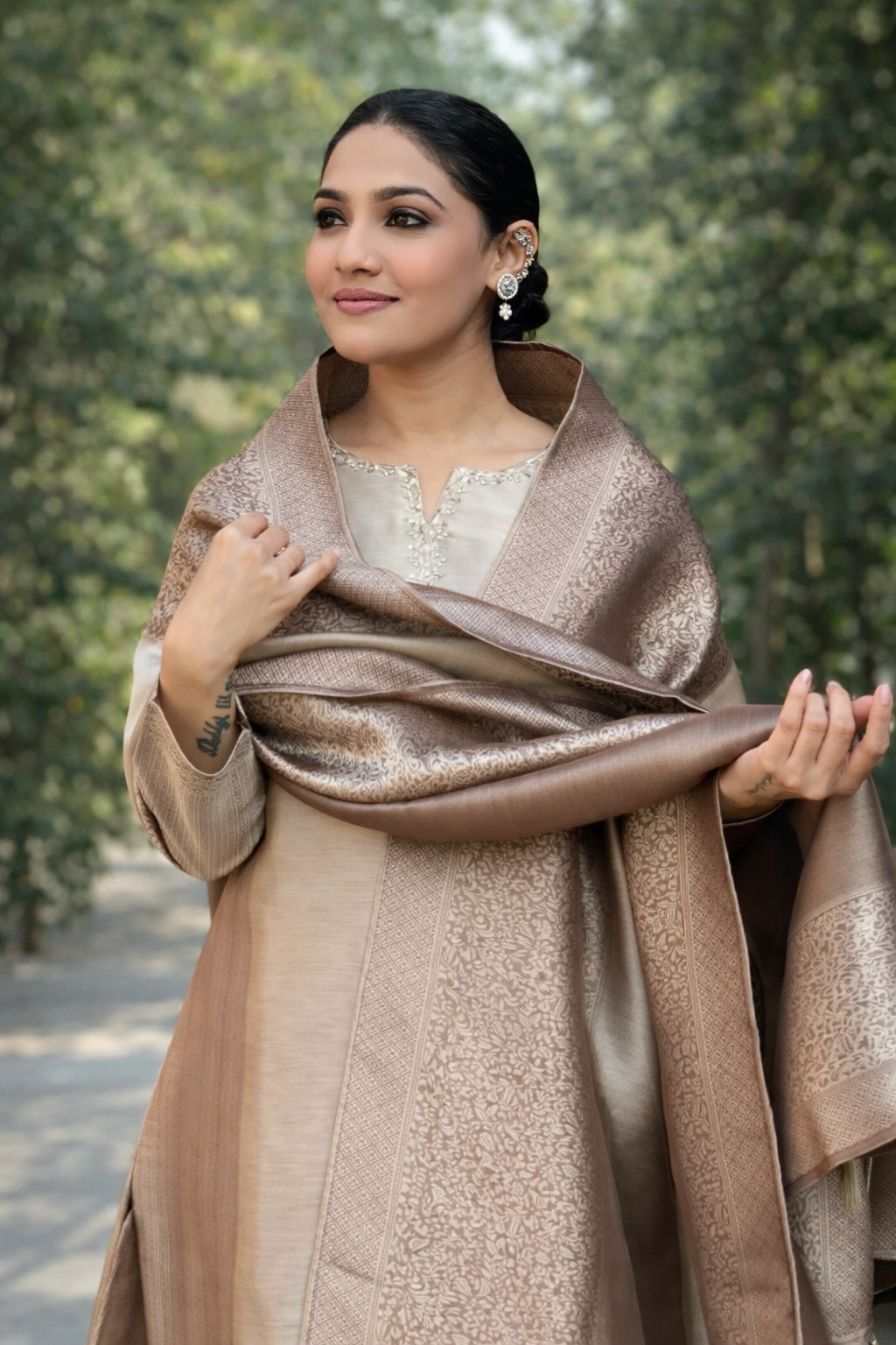 Pure Kanjiveram Silk Suit Set with Woven Dupatta