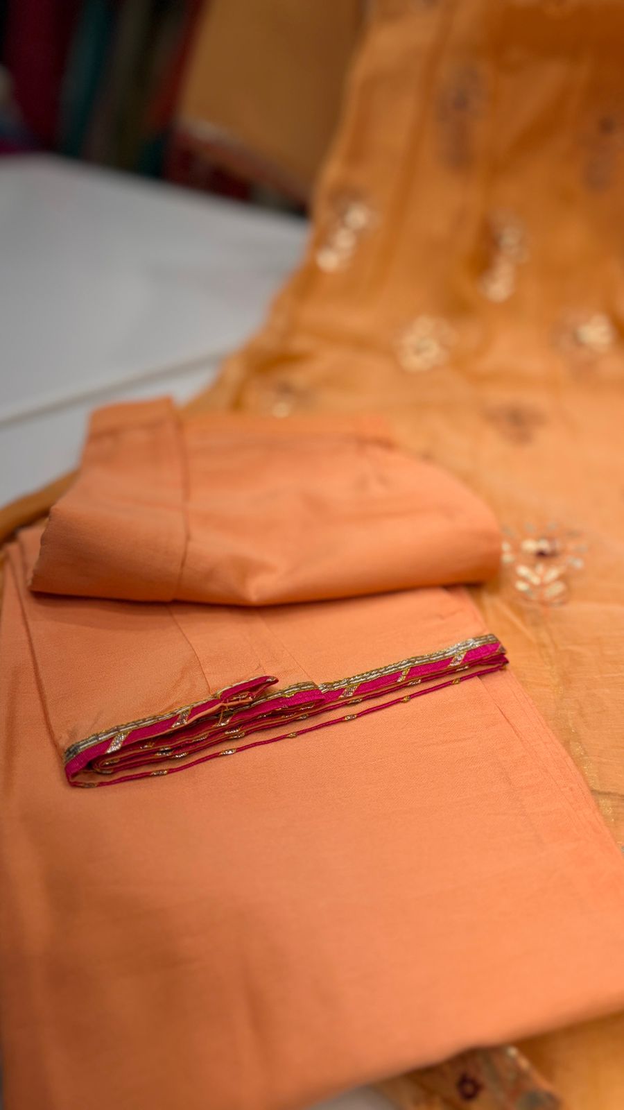 Peach Glow Mul Chanderi Suit Set