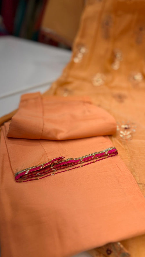 Peach Glow Mul Chanderi Suit Set